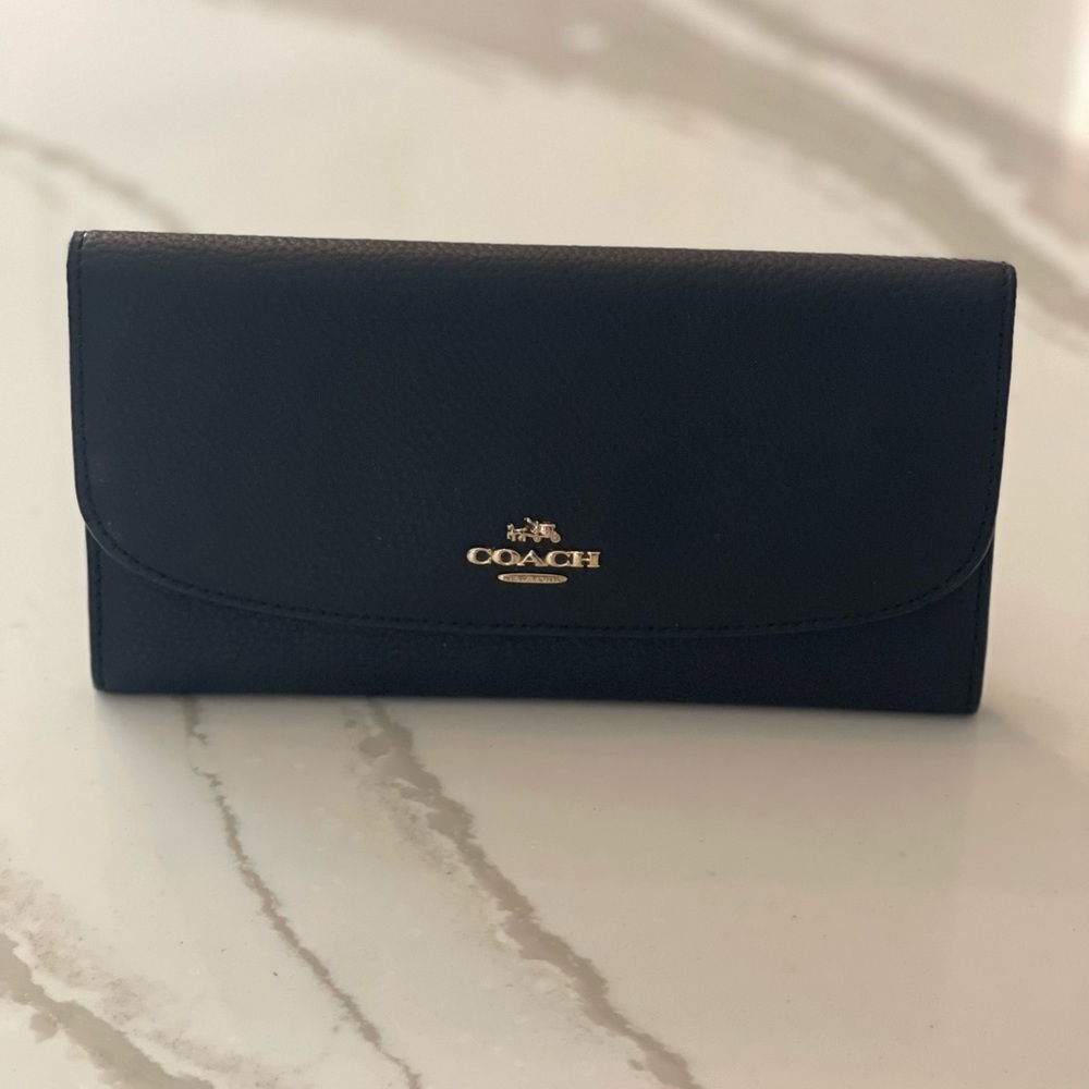 Coach Signature Wallet - Black Leather with button closure